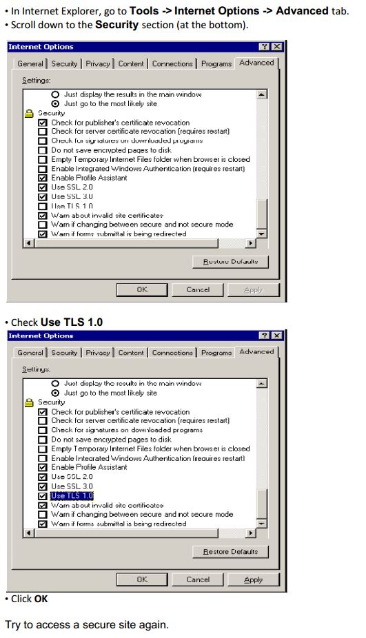 How to enable TLS in Internet Explorer 6